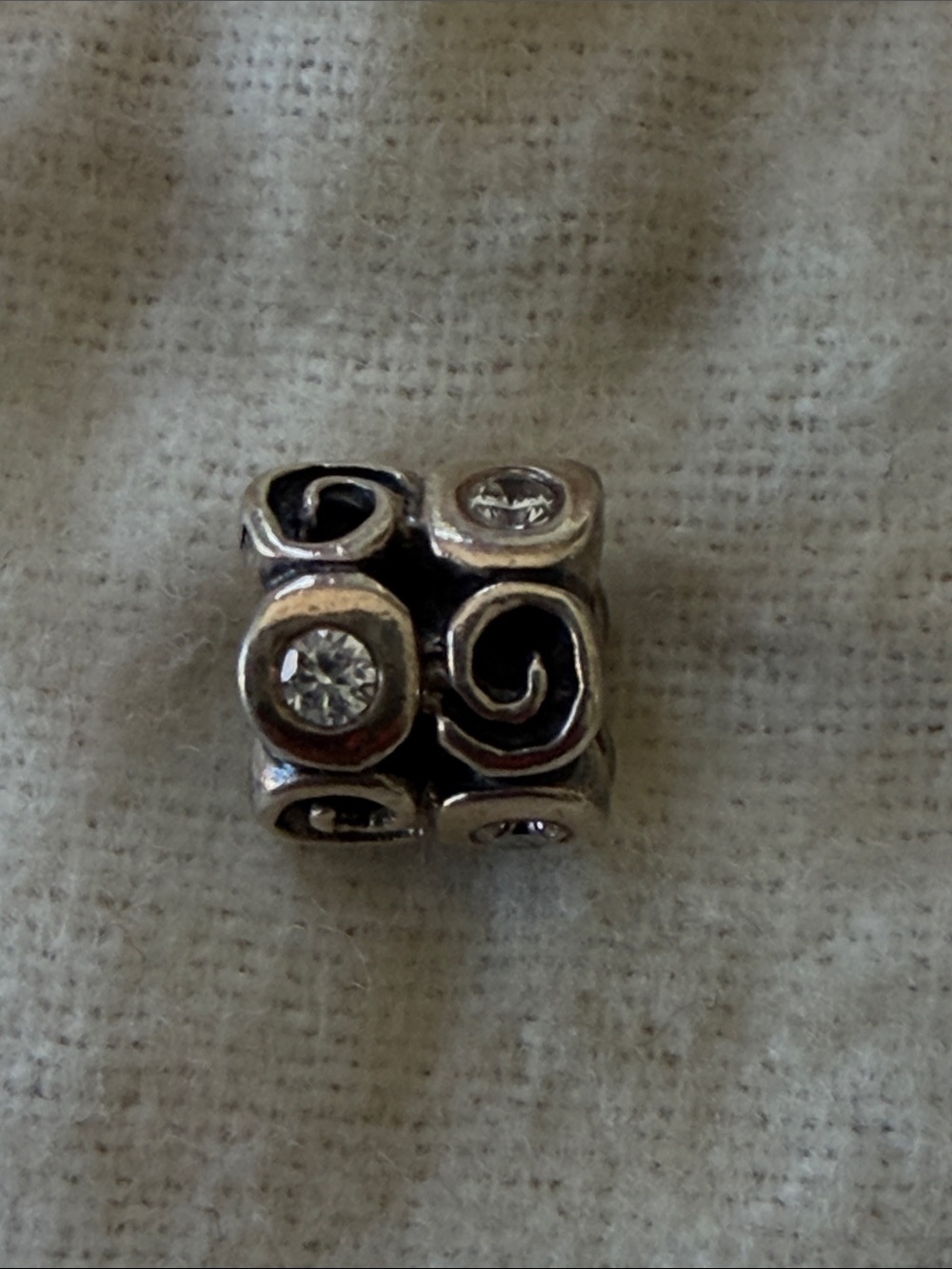 Pandora Fantasy Swirls Sterling Silver Charm with Clear Crystal Accent 790263cz